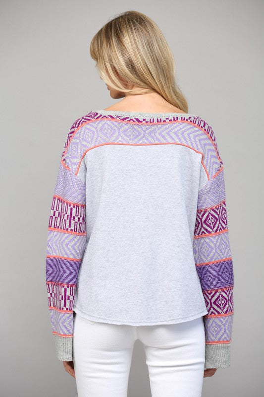 Knitted Sleeve & Yoke Detail Sweatshirt