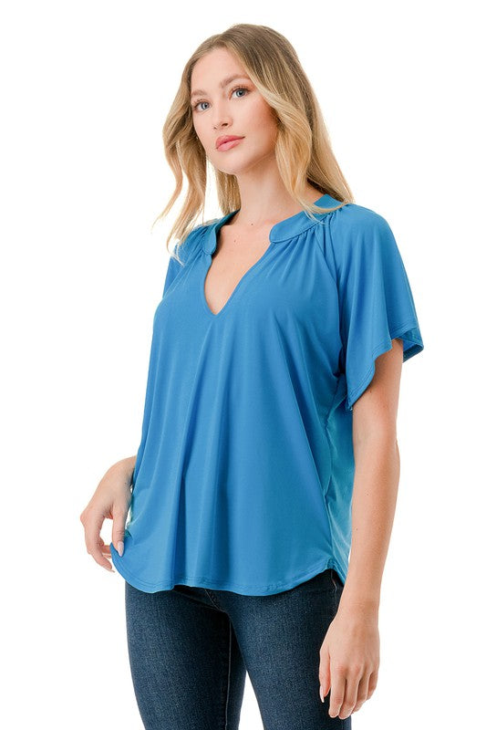 Ariella Flounce Sleeve Blouse - Turquoise