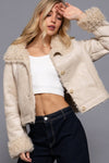Long Sleeve Inside Fur Detail Penny Lane Suede Short Jacket