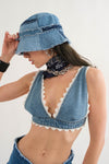 Lace Denim Bra Top