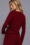 Long Sleeve Round Neck Side Ruched Two Tone Texture Knit Top