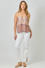 Adjustable Shoulder Strap Border Print Cami