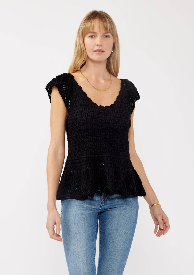 Flutter Sleeve Crochet Peplum Top