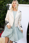 Vegan Leather Moto Jacket - Embroidery Applique Detail