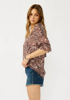 Smocked Paisley Split Neck Blouse