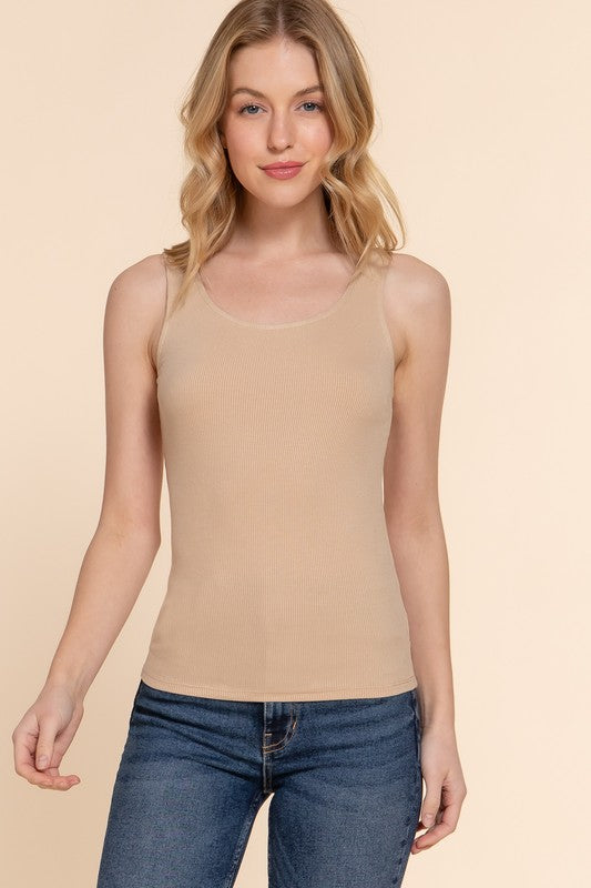 Sleeveless Double Scoop Neck Knit Top