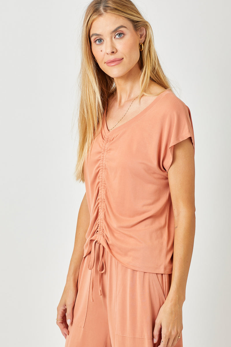 Front Ruched Modal Top - Apricot