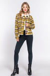 Long Sleeve Fur Collar Plaid Shacket