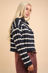 Mock Neck Zipper Stripe Knit Sweater Cardigan