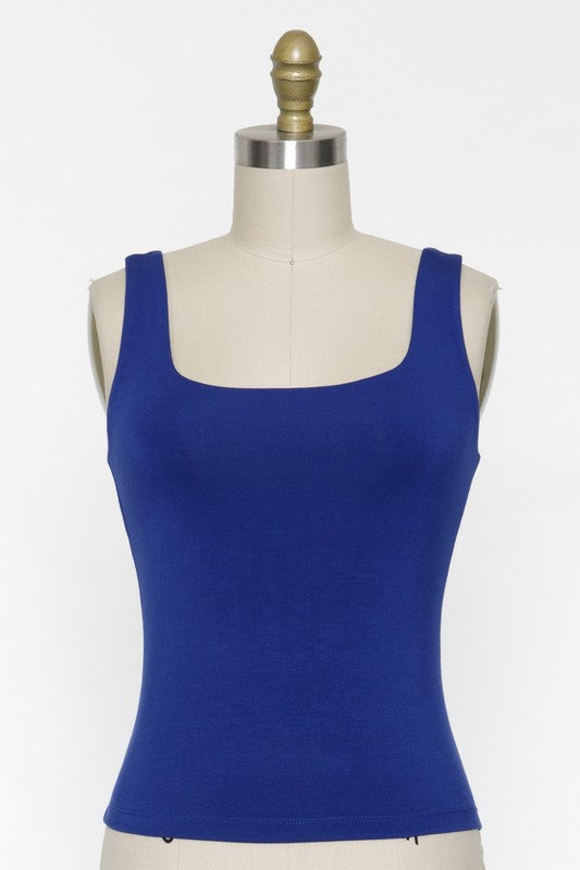 Rayon Tank Top W Square Neckline - Cobalt Blue