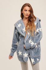 Star Printed Oversize Teddy Bear Jacket