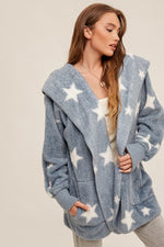 Star Printed Oversize Teddy Bear Jacket