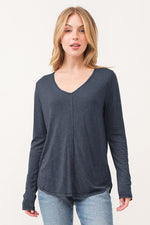 Slubby V-Neck Long Sleeve Top