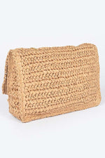 Faux Straw Flap Chain Shoulder Clutch