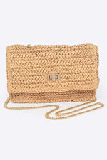 Faux Straw Flap Chain Shoulder Clutch