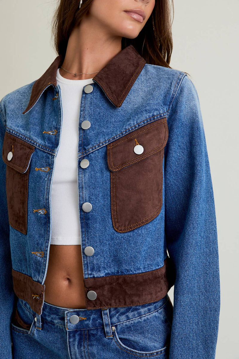 Suede Contrast Detail Denim Jacket