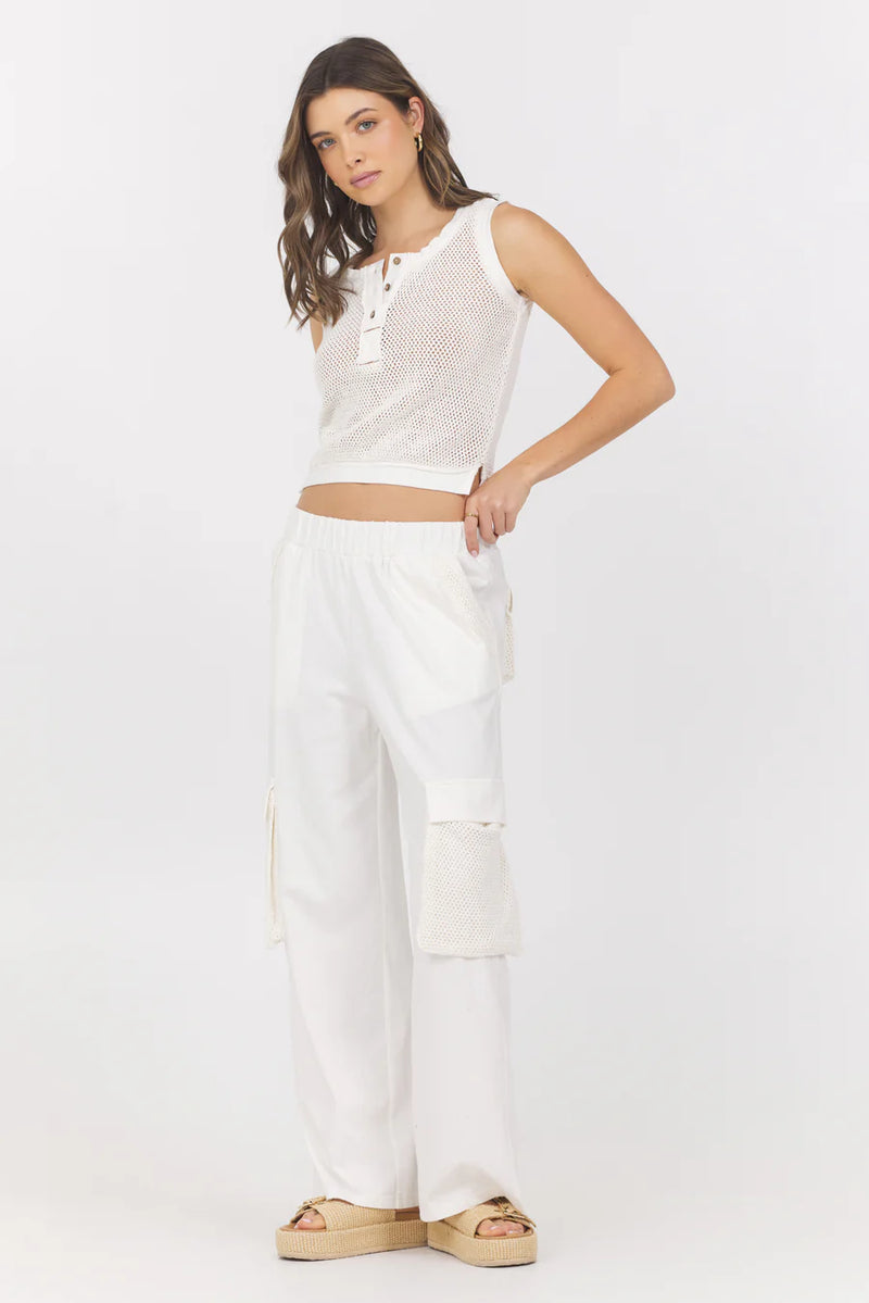 Vintage Havana Jersey Knit With Open Crochet Cargo Pants