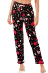 Heart-patterned pajama pants on a white background