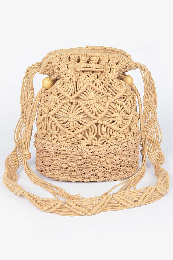 Handmade Faux Straw Cotton Bucket Bag