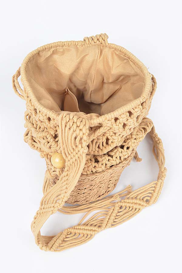 Handmade Faux Straw Cotton Bucket Bag