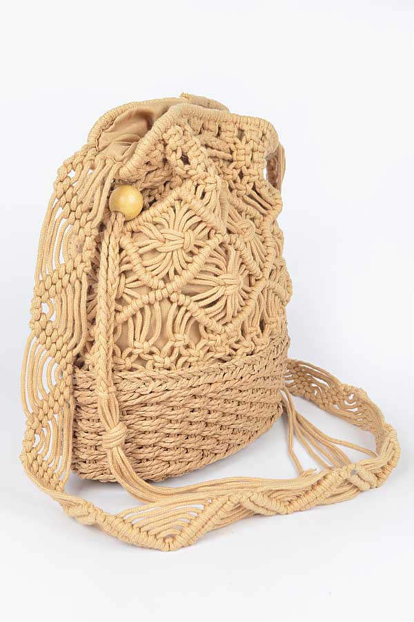 Handmade Faux Straw Cotton Bucket Bag