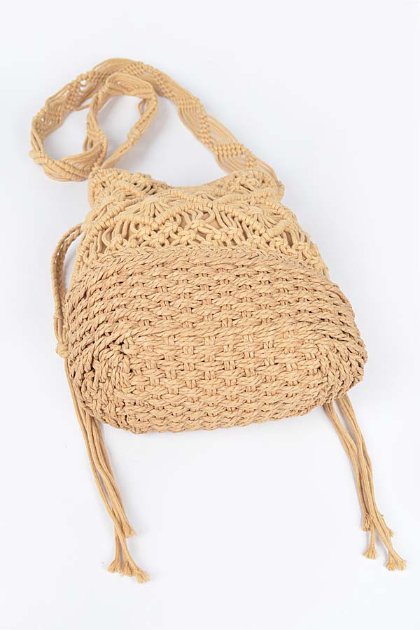 Handmade Faux Straw Cotton Bucket Bag