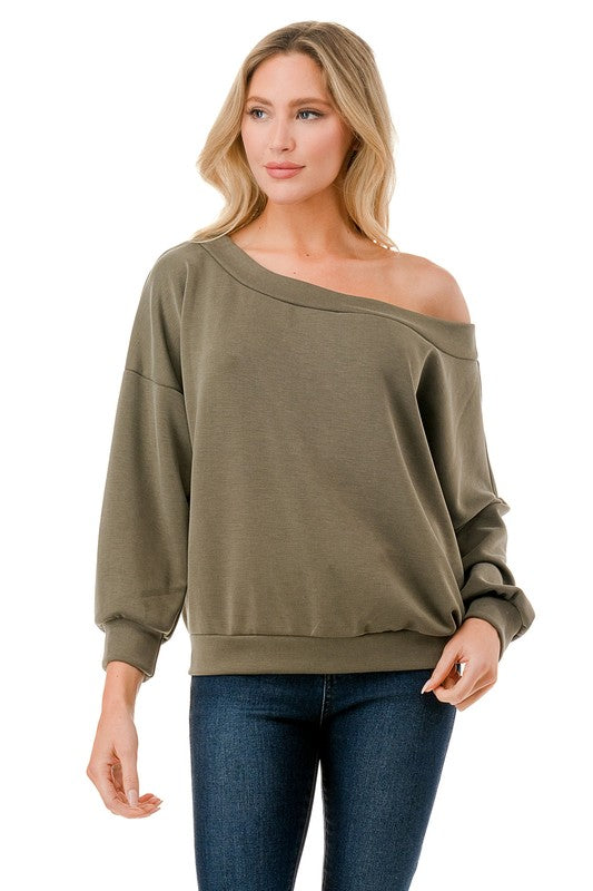 Ariella Off the Shoulder Top in Scuba - Olive