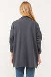 Washed Fleece Raw Edge Drop Shoulder Cardigan