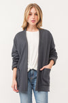 Washed Fleece Raw Edge Drop Shoulder Cardigan