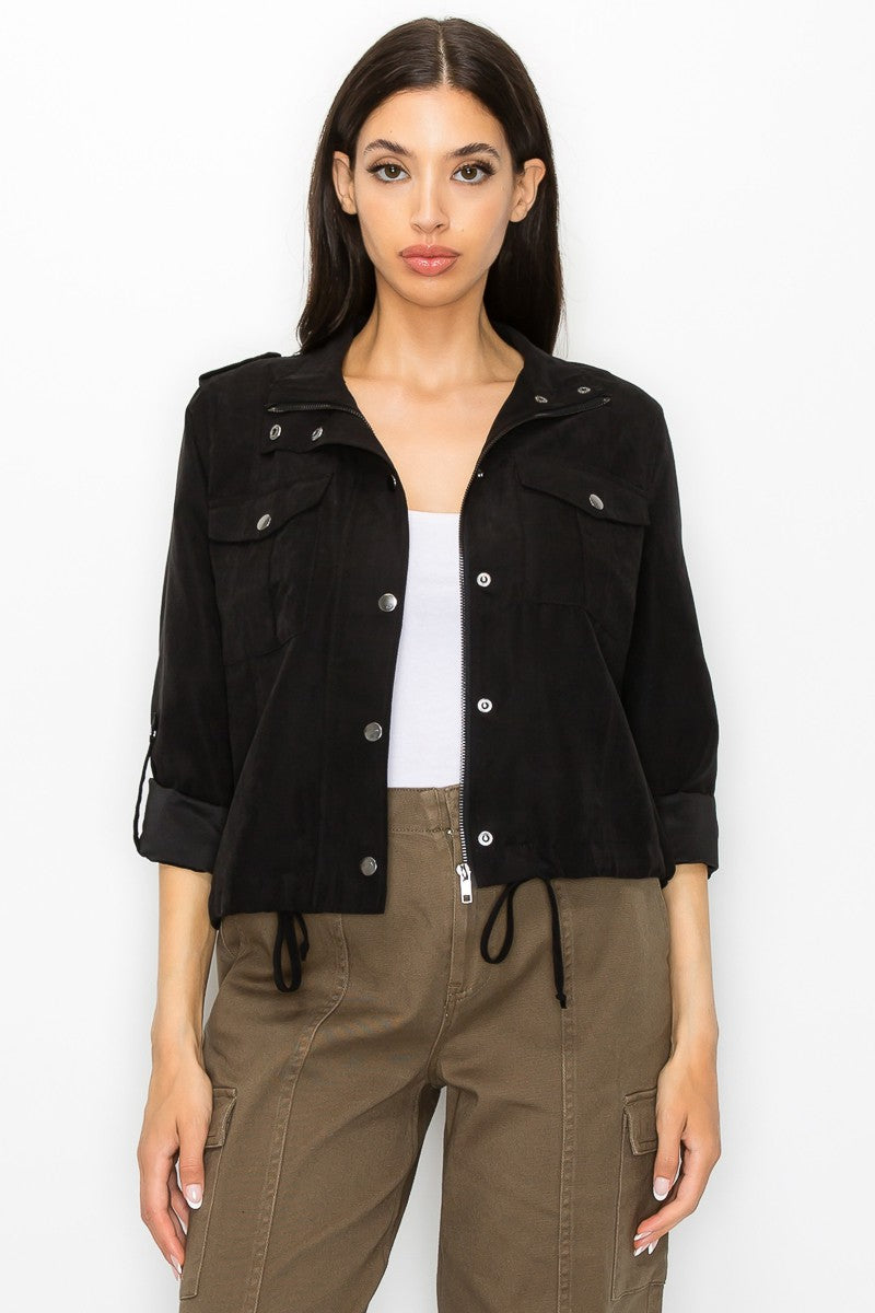 Button Front Drawstring Jacket