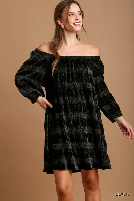 Solid Velvet Off The Shoulder Dress -  Black