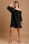 Solid Velvet Off The Shoulder Dress -  Black