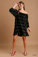 Solid Velvet Off The Shoulder Dress -  Black