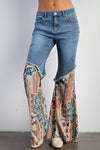 Print Bottom Washed Denim Pants