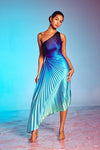 Radiance Ombre Asymmetrical Pleated Maxi Dress