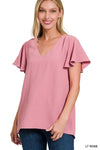 Woven Airflow Flutter Sleeve Top
