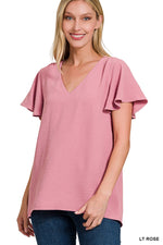 Woven Airflow Flutter Sleeve Top