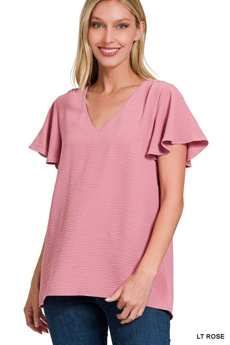 Woven Airflow Flutter Sleeve Top