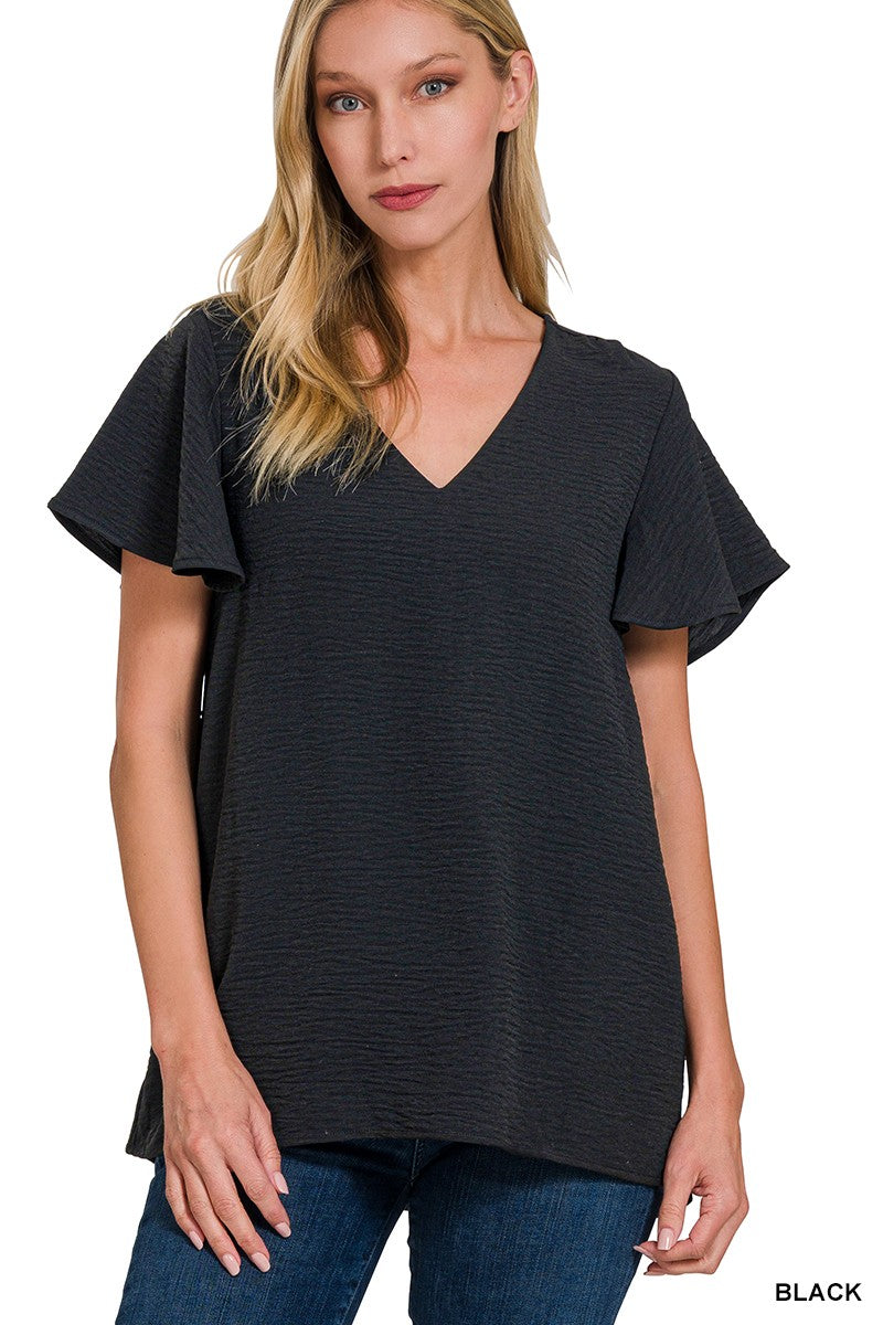 Woven Airflow Flutter Sleeve Top