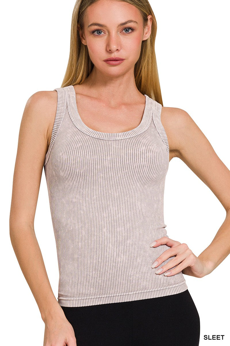 2 Way Neckline Washed Ribbed Tank Top – TandyWear