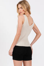 Ribbed V-Neck Sweater Top - Fog