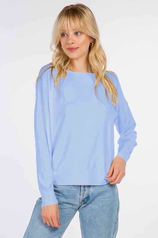 Boat Neck Pullover Sweater - Chambray