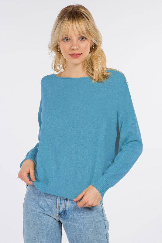 Boat Neck Pullover Sweater - H Azure