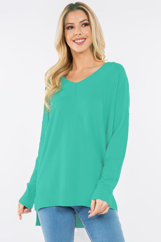 Oversized V-Neck Sweater - Clear Water