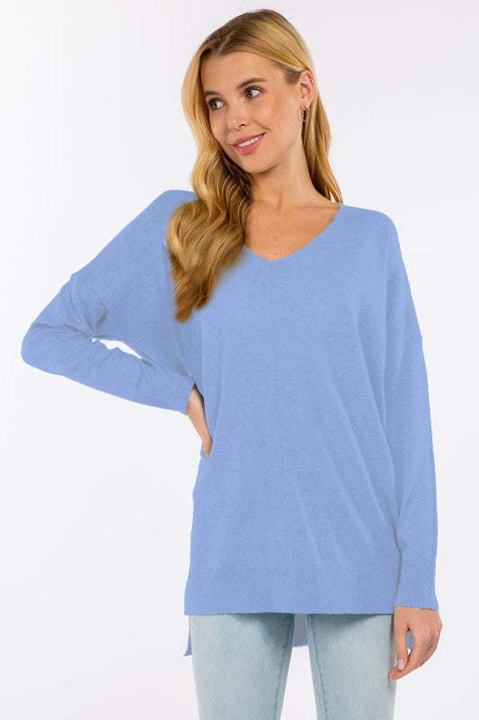 Oversized V-Neck Sweater - H Blue