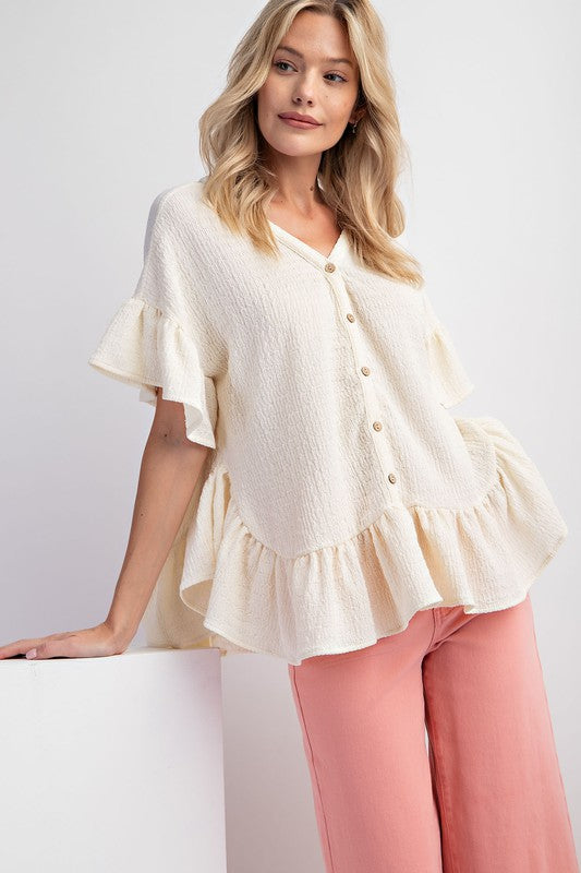 Wing Sleeves Textured Knit Babydoll Tunic