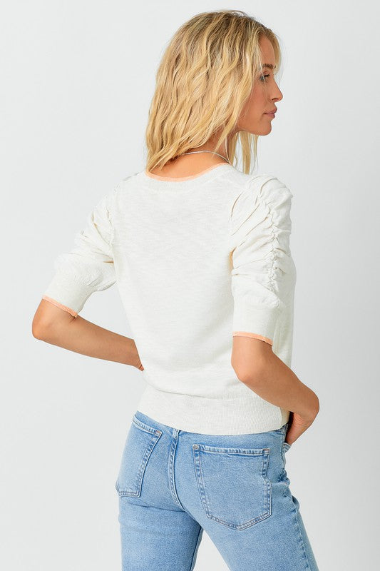 Ruched Sleeve Pullover Sweater