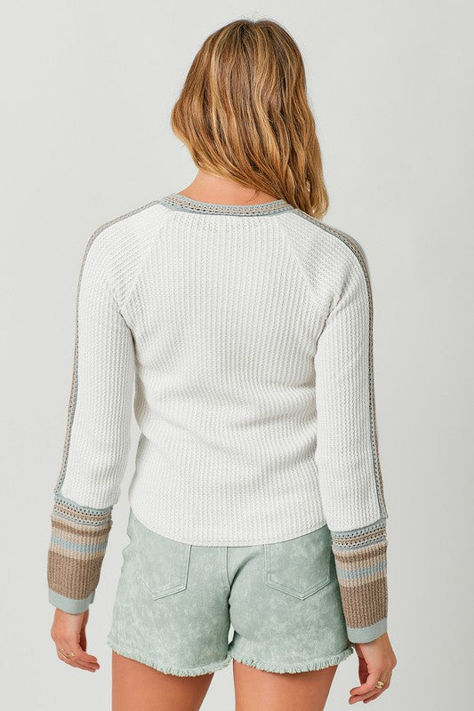 Raglan and Sleeve Trim Detail Sweater Top