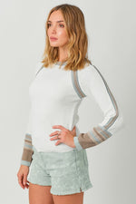 Raglan and Sleeve Trim Detail Sweater Top