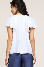 Split Neck Top w/ Pleated Neckline